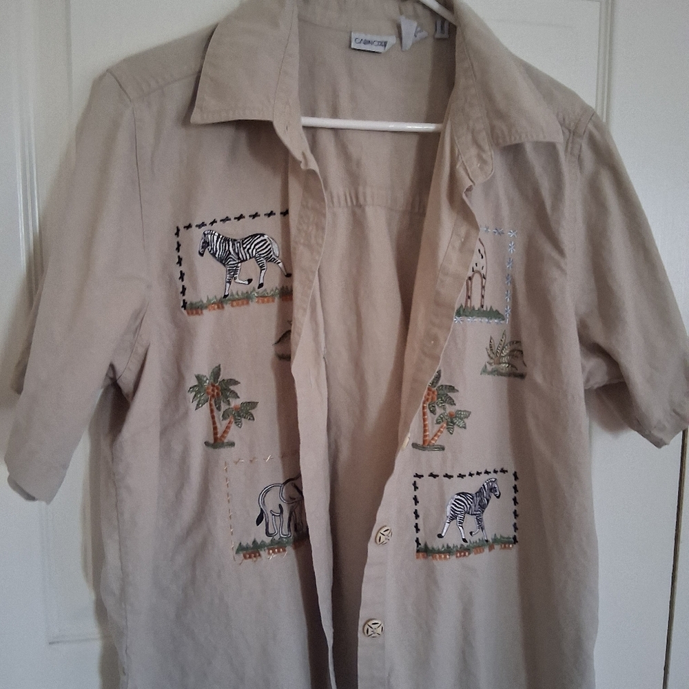 Caribbean Joe Beige Safari Embroidered Shirt